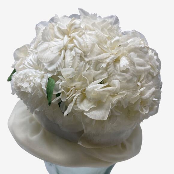 Vintage 1960s White Floral Cloche Hat Double Fabric Brim Retro Mid Century Style - Picture 5 of 7